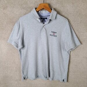 Tommy Hilfiger Shirt Mens Large Gray Custom Fit Short Sleeve Polo Cotton